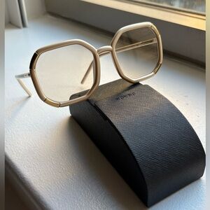 Prada sunglasses SPR20X geometric cream ivory gold with case